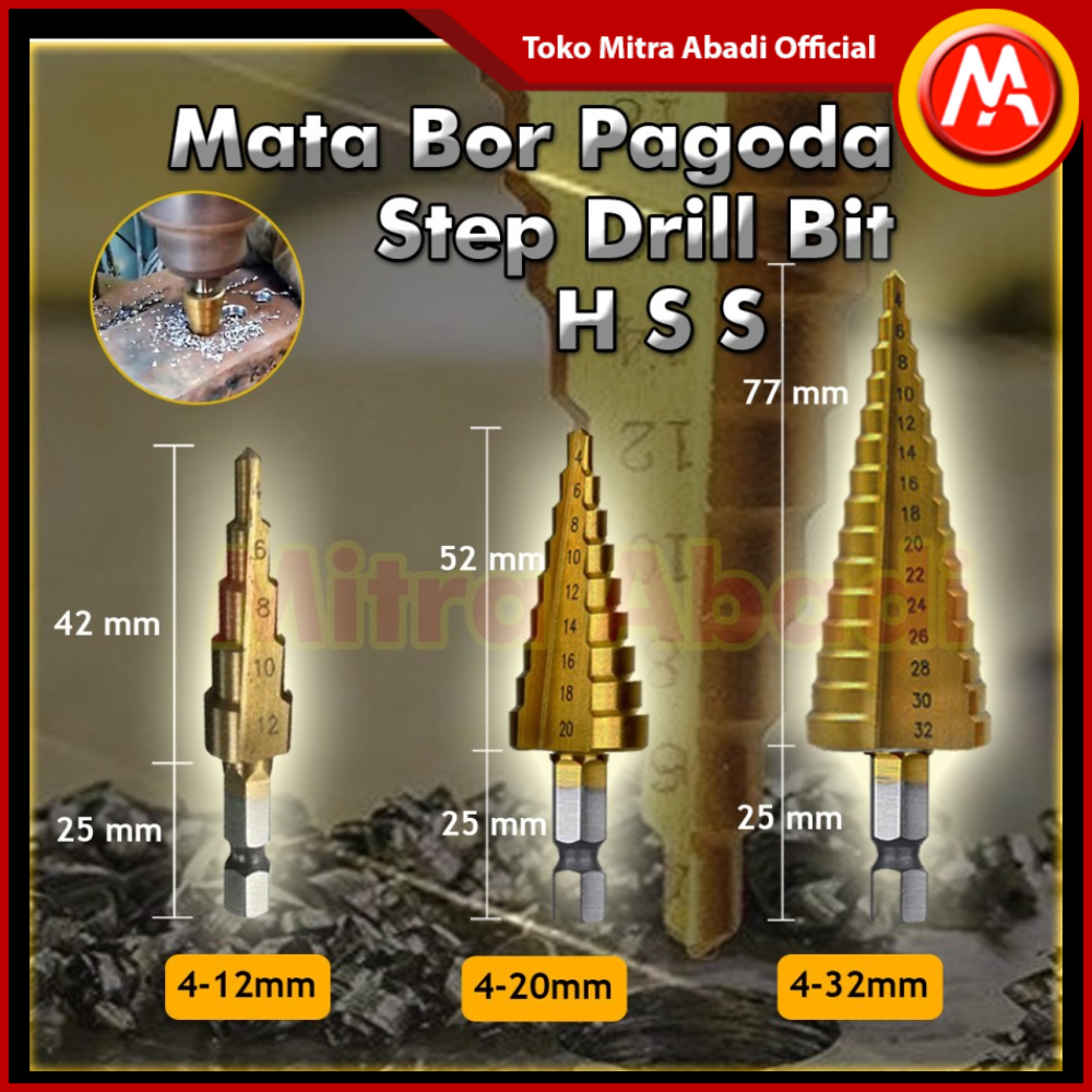 Jual Mata Bor Pagoda Step Drill Bit HSS Hex Shank Step Cone / Pyramid ...