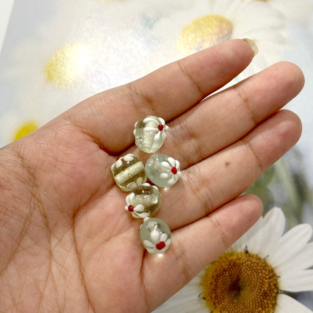 Jual 5 pcs Manik Kaca BULAT Genuine Glass Beads Transparent 3D Bunga