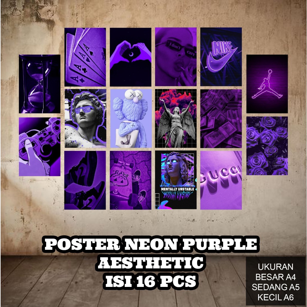 Jual Poster Dinding Neon Purple Aesthetic Ukuran A4 A5 A6 Isi16 Pcs [r31] Poster Dinding Kamar