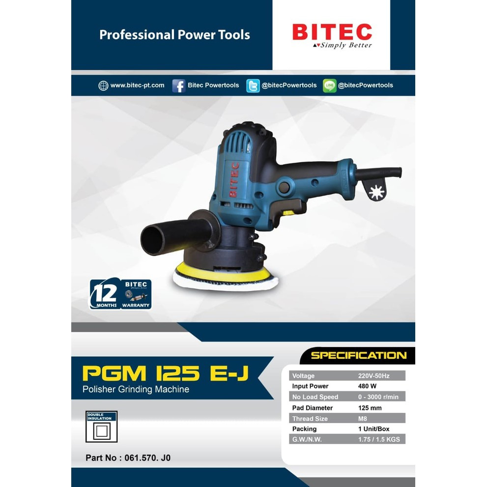 Jual Mesin Poles/Polisher Grinding Machine Merk Bitec PGM 125 E-JX 480w ...