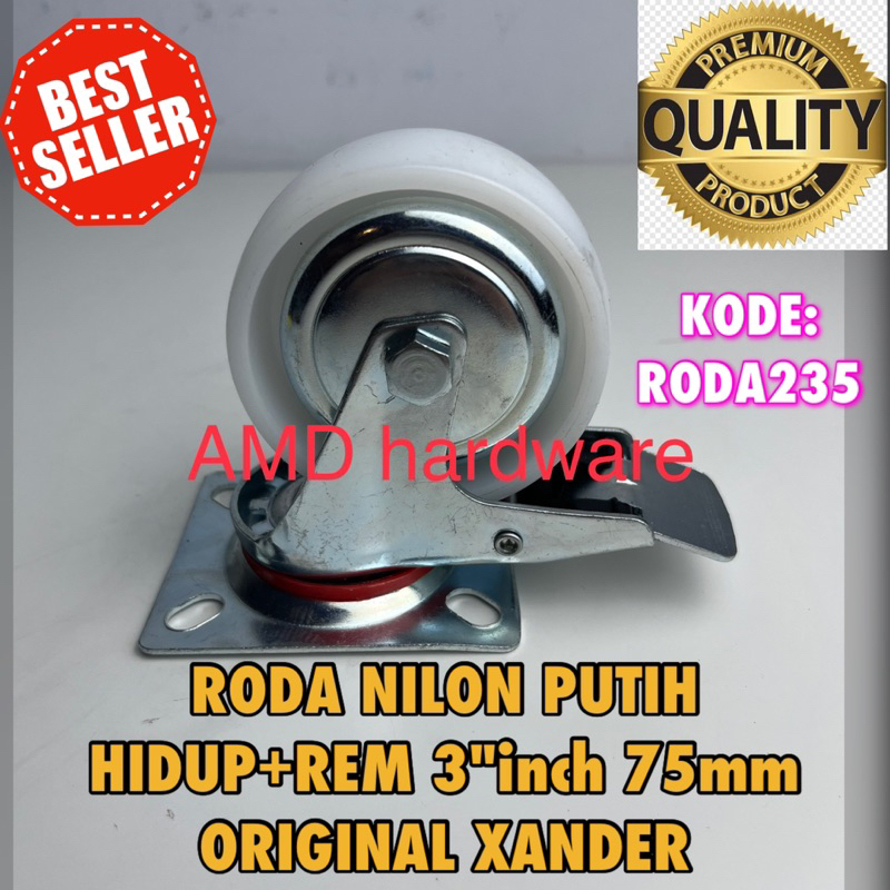 Jual Roda Nylon Rem Hidup Putih Inch Etalase Troli Rak Besi Nilon