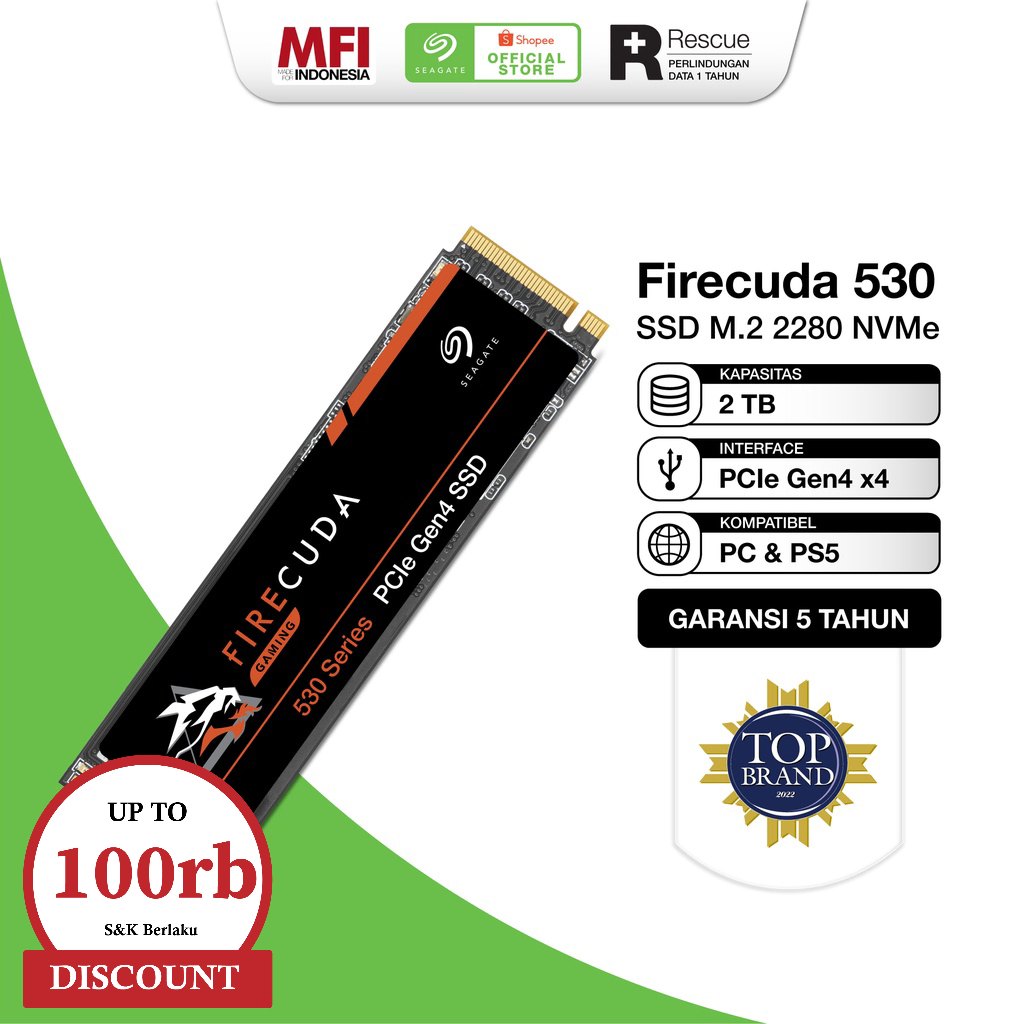 Seagate FireCuda 530 2 To SSD ZP2000GM3A013, PCIe 4.0 x4, NVMe 1.4, M.2 2280