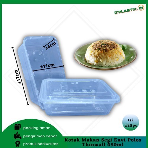 Jual Kotak Makan Segi Thinwall Envi Polos Tempat Makan Plastik 650 Ml