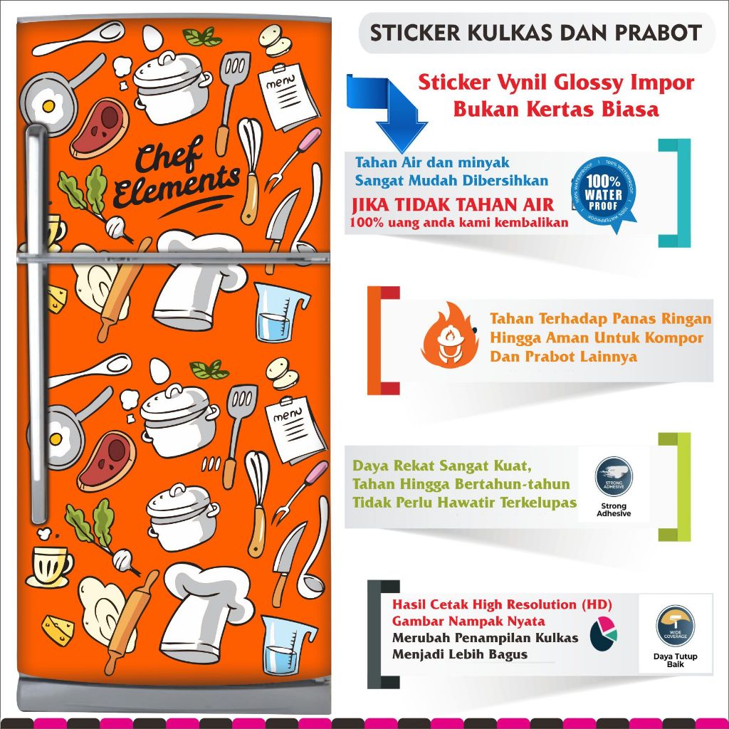 Jual Stiker kulkas 1 pintu dan sticker kulkas 2 pintu chef element ...