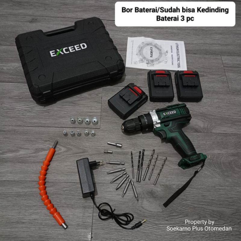 Jual Mesin Bor Cordless Exceed 3 Baterai 18V Lengkap BoX | Shopee Indonesia