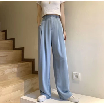 PETITE Loose Pants High Waist Celana Kerja Wanita Kulot Abu