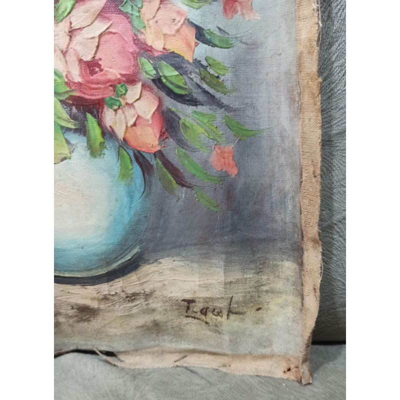 Jual Lukisan Jadul Vintage Bunga Mawar Oil on Canvas tua dengan TTD ...