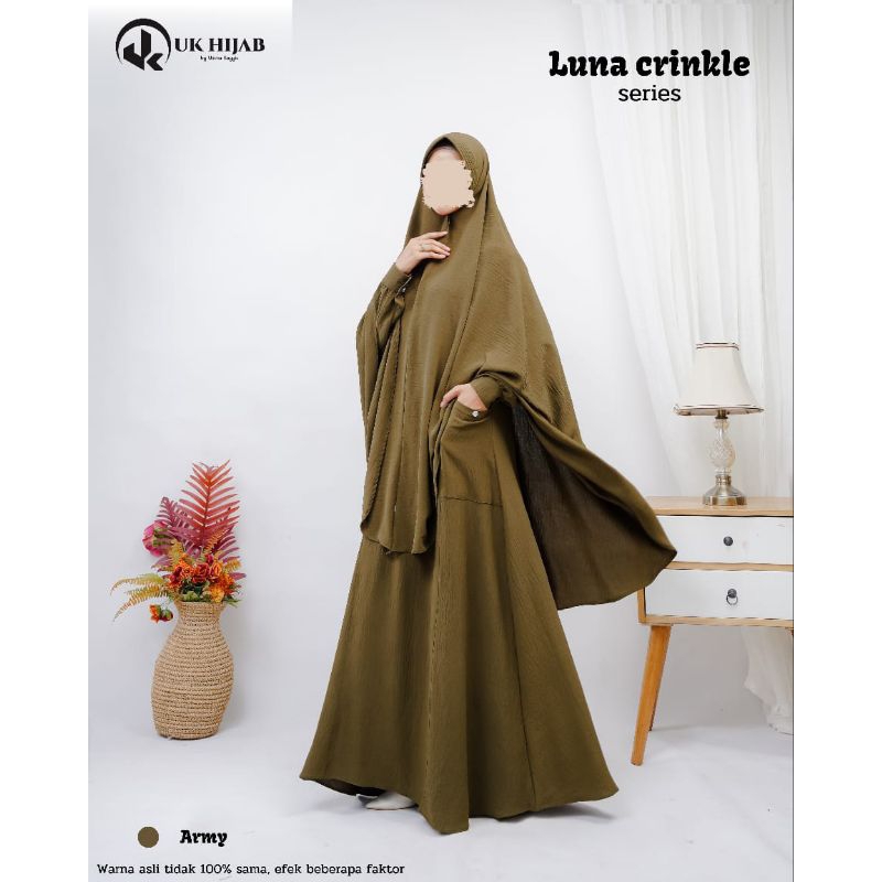 Jual Gamis Set Luna Bahan Crinkle Airflow Terbaru Khimar Pet Busa Murah Berkualitas Resleting