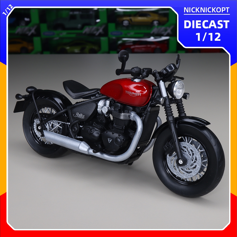 Miniatur Motor Welly 1:12 Triumph Bonneville Bobber red Diecast Skala 1:12  Mainan Koleksi