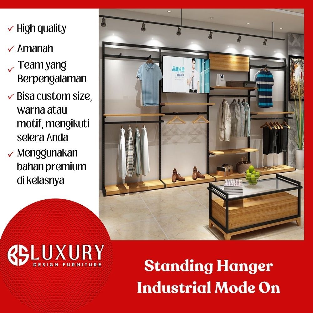 Jual stand hanger besi industrial mode on display baju distro mall ...