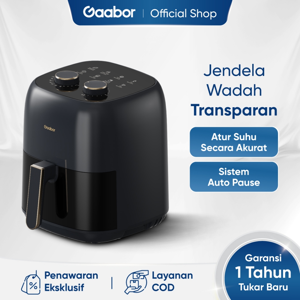 Jual Gaabor Air Fryer Low Watt 800W Kapasitas 4.5L Kaca Transparan Anti