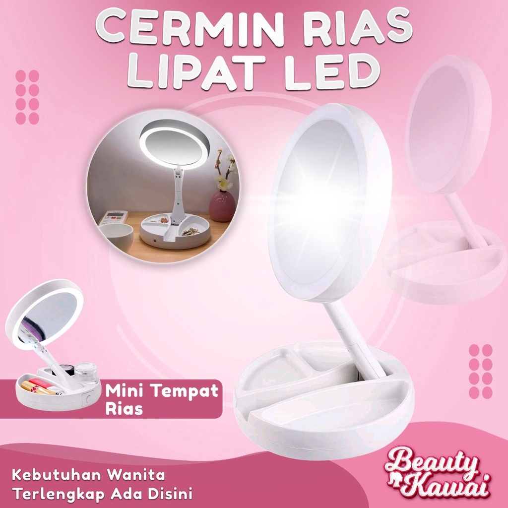 Jual Dijual Murah Cermin Rias LED Lipat Kaca Bulat Ganda Putar USB Cas ...