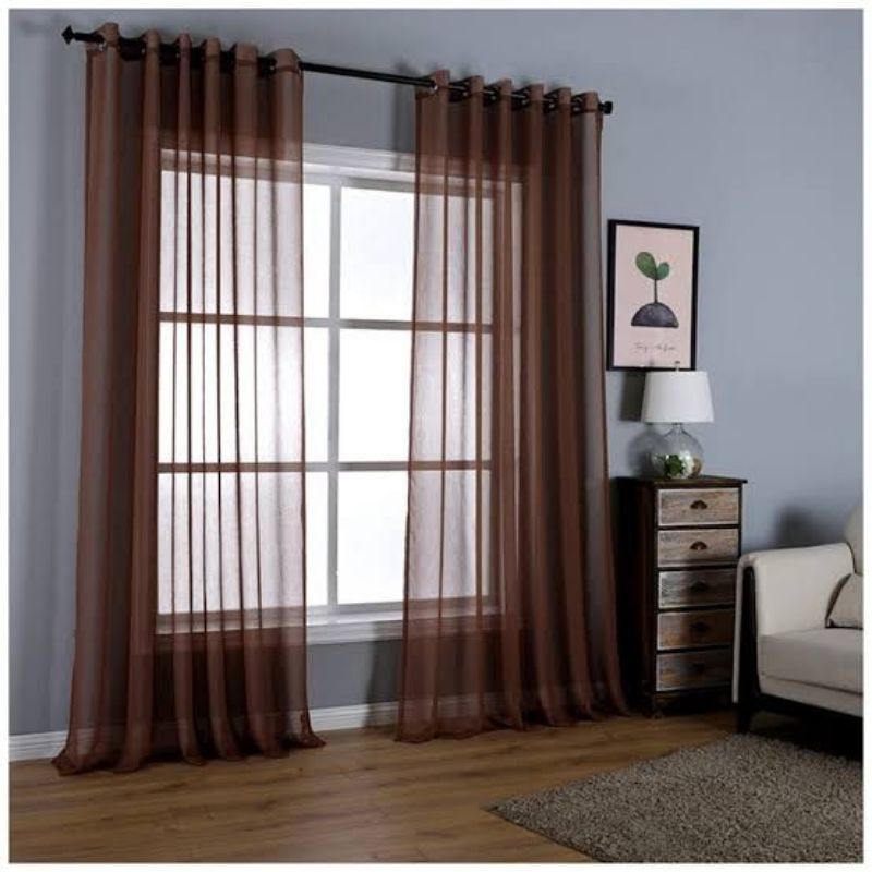 Jual vitrase gorden polos warna coklat model smokring lebar 150cm ...