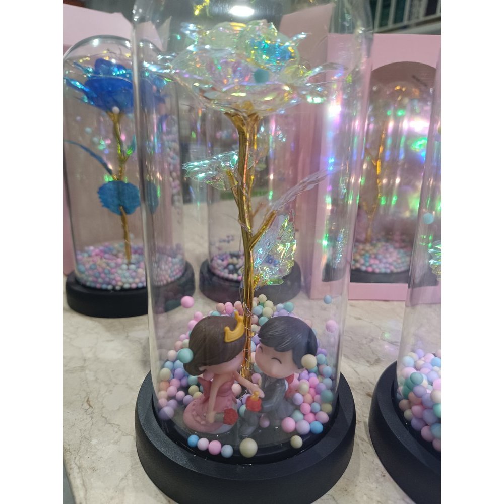 Jual Bunga Abadi LED Mawar Lampu Glass Dome Dekorasi Beauty Kado Hiasan ...
