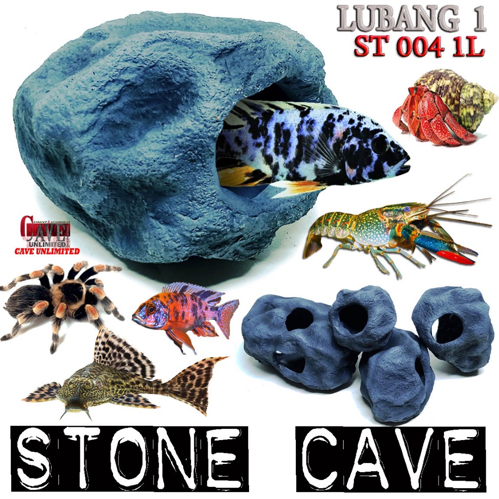 Jual ST004.A ORNAMEN AKUARIUM AQUASCAPE HIDING FISH CAVE STONE GOA BATU ...