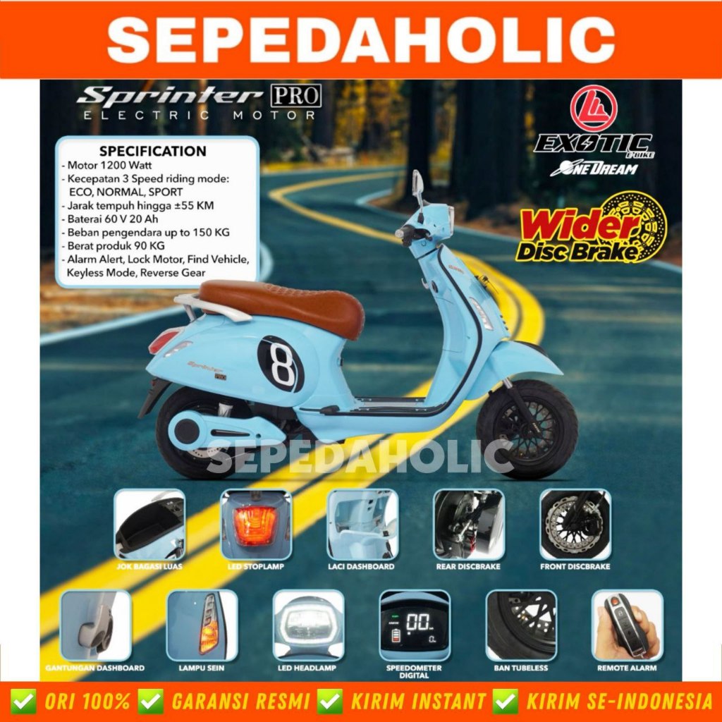 Jual Sepeda Motor Listrik EXOTIC SPRINTER PRO 1200 Watt BY PACIFIC ...