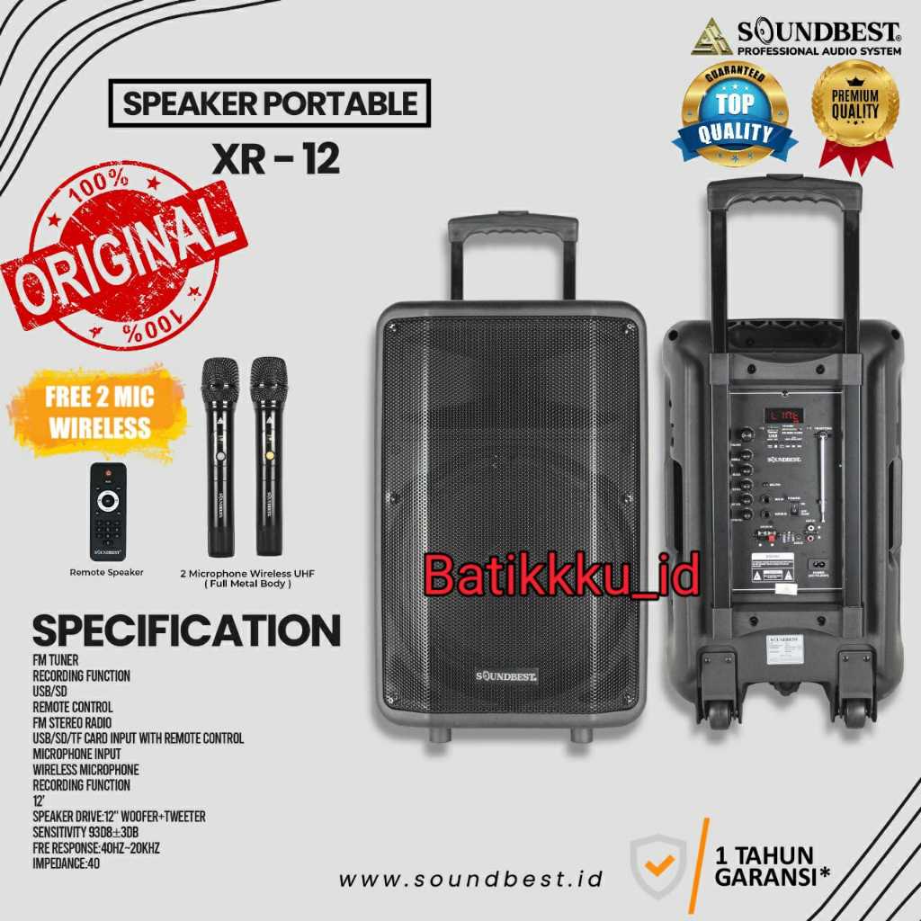 Jual Speaker Aktif Portable SOUNDBEST XR 12 XR12 ORIGINAL 12 INCH + 2
