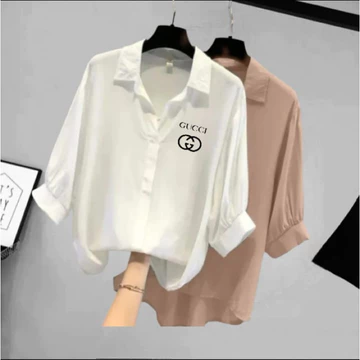 Blouse Wanita Leher V Logo Samping Kemeja Wanita V Korean Style Baju Wanita Lengan Balon 3 4