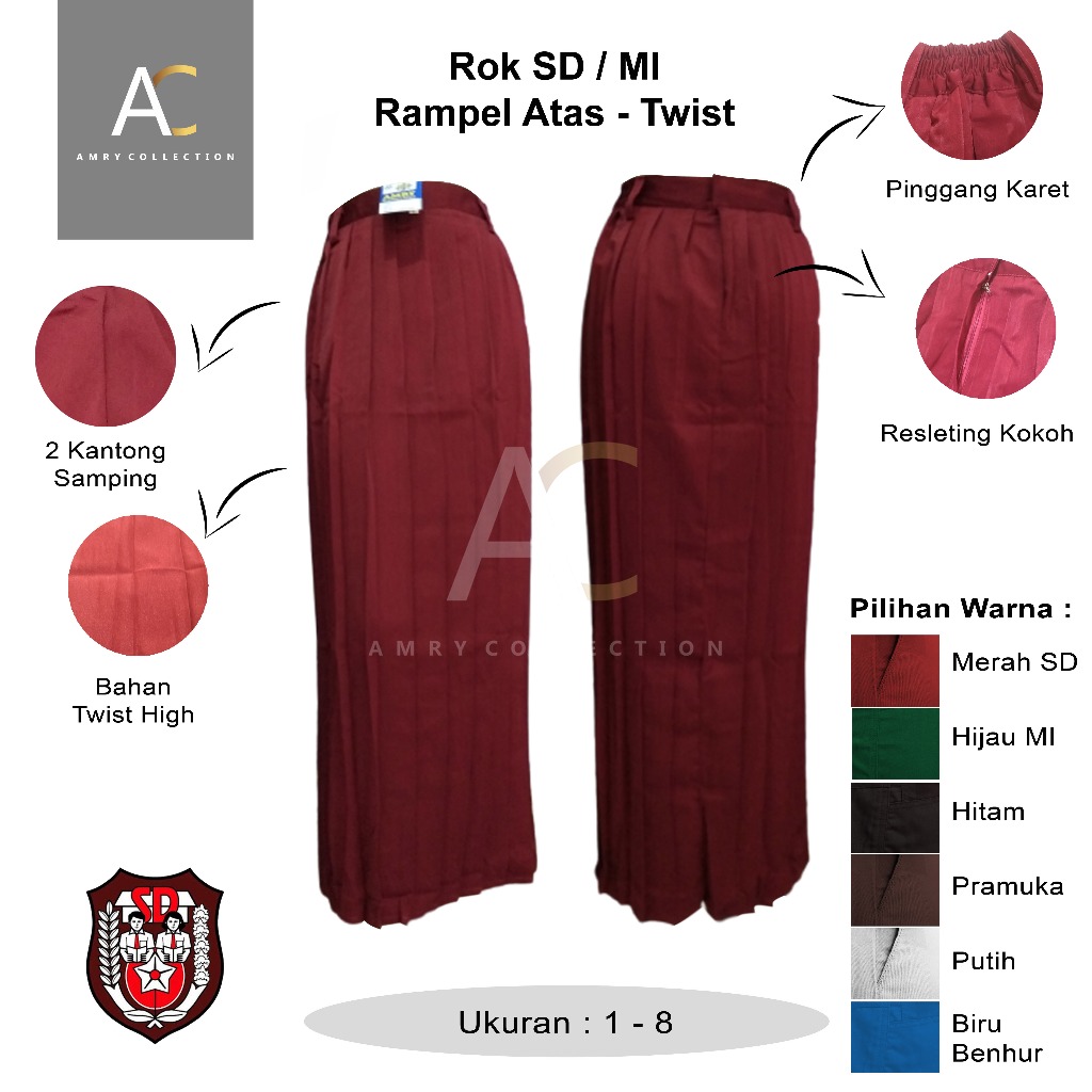 Jual ROK SEKOLAH SD Rok Panjang Rempel Full SD/MI Seragam Sekolah By ...