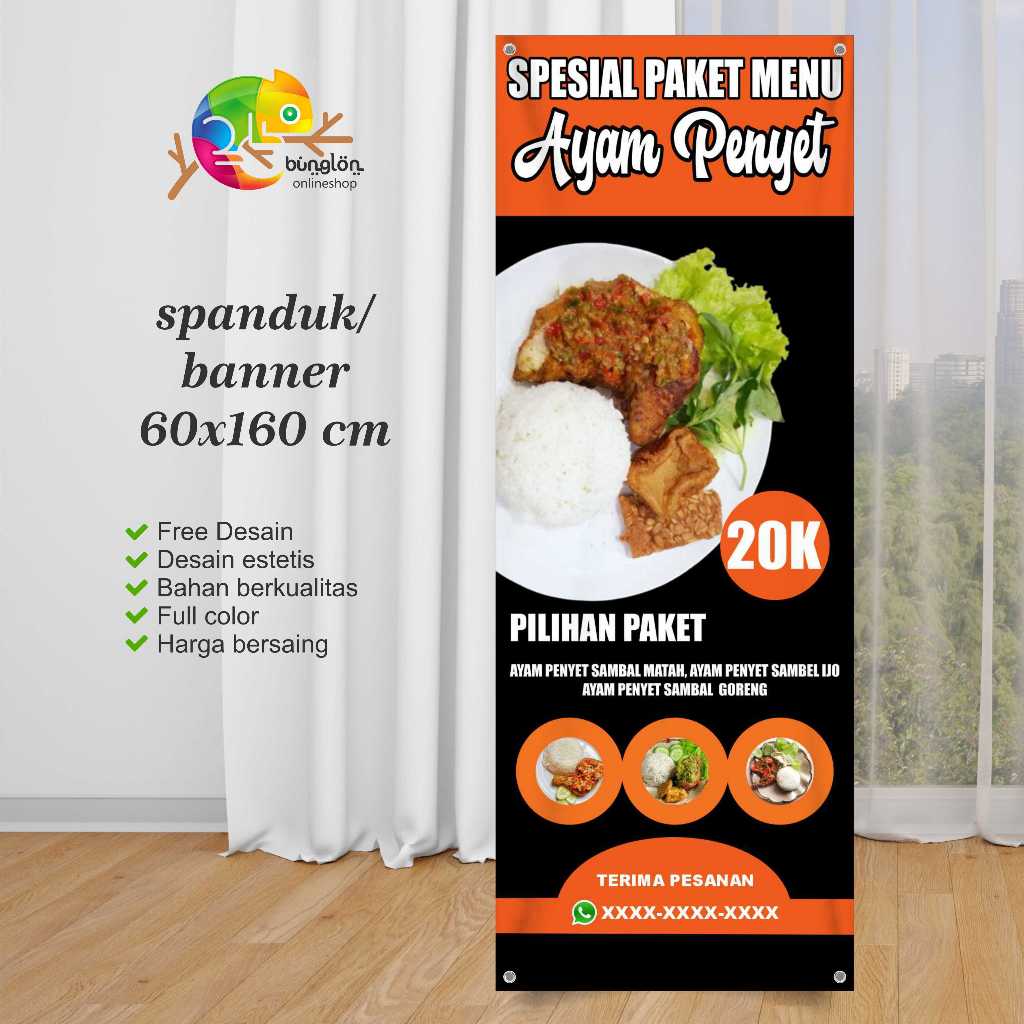 Jual Spanduk 60x160 Banner Paket Menu Ayam Penyet Custom Desain ...