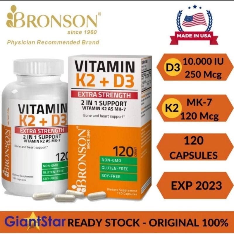 Jual Bronson Vitamin D3 K2 5000 IU isi 120 Capsule 100 Original Asli