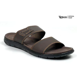 WIBI Elegant Low S21-01 Sandal Pria Dewasa Slop Kulit Ban 2 Cokelat tua Size 39 - 43