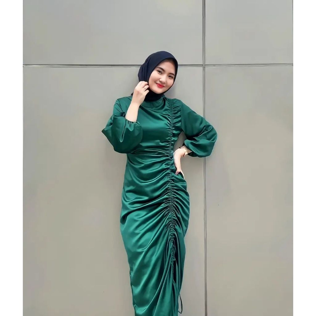 Jual Carla Dress Silk Serut Kondangan Gamis Satin Darla Dress Serut