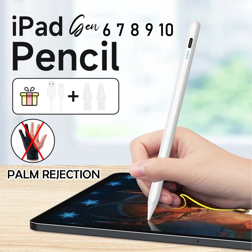 Stylus Pen iPad Gen 10 Pencil Palm Rejection Double Touch On Off  Magnetic Adsorption Pensil Kabel Charger Type C Free Nib Drawing