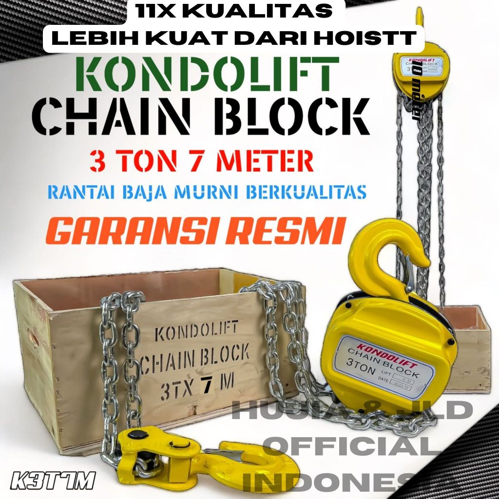 Jual Chain Block KONDO LIFT 3 ton 7 meter katrol kerekan derek takel