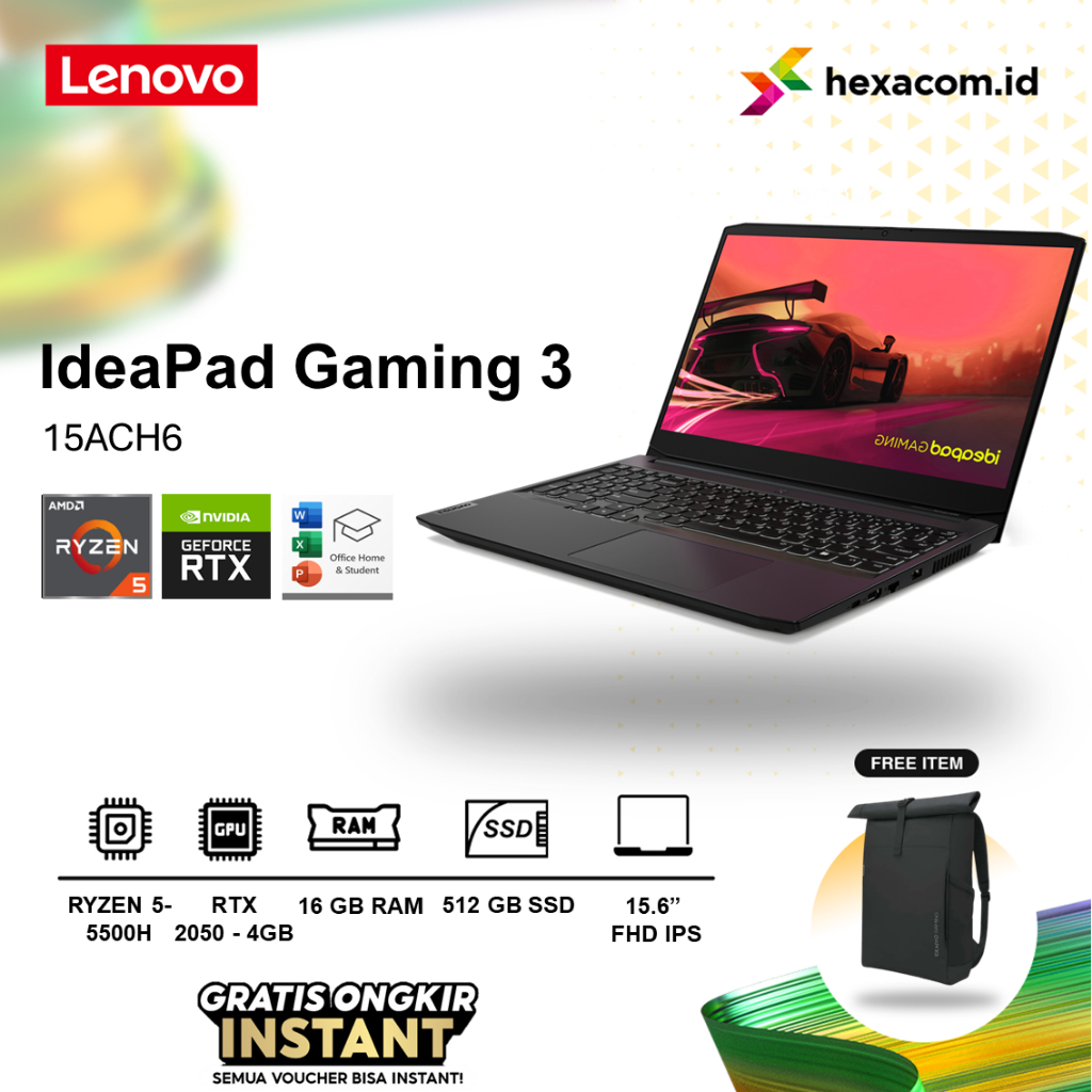 lenovo ideapad 3-15 gaming - ryzen 5 5500h 15 6''-144hz 16gb 512gb