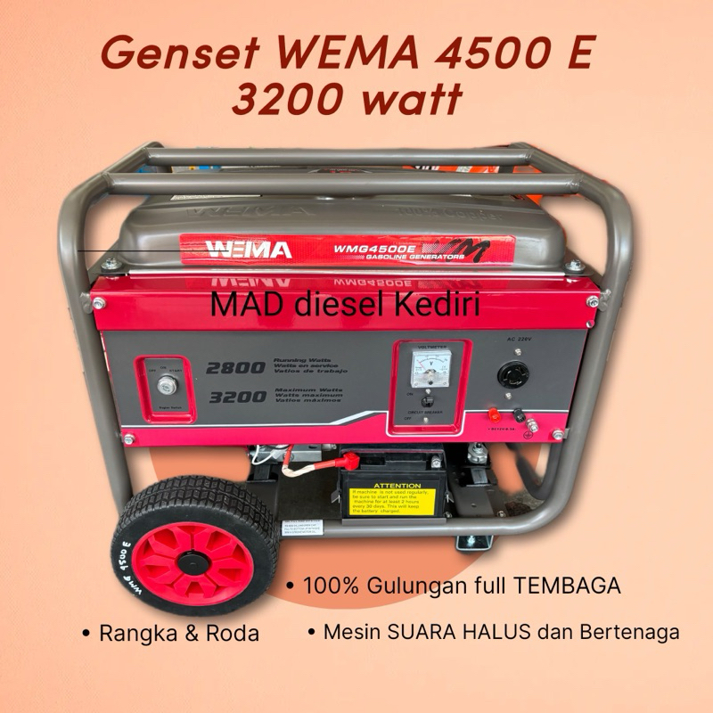 Jual Genset 3000 watt WEMA Weima 4500 E 2800 watt - 3200 watt STATER ...