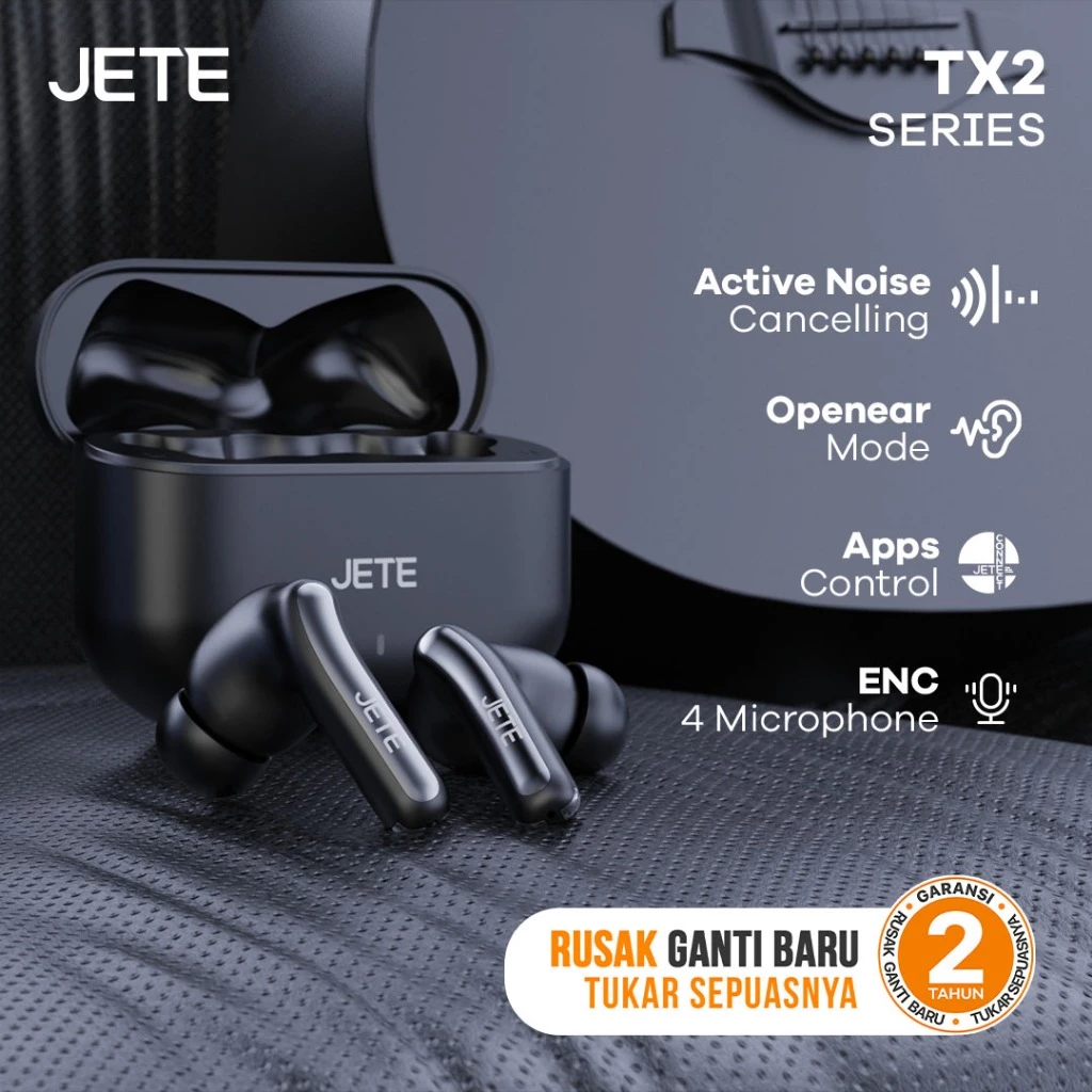 JETE TWS TX2 Active Noice Canceling IPX5 With ENC 4 Mic - Garansi 2 Tahun