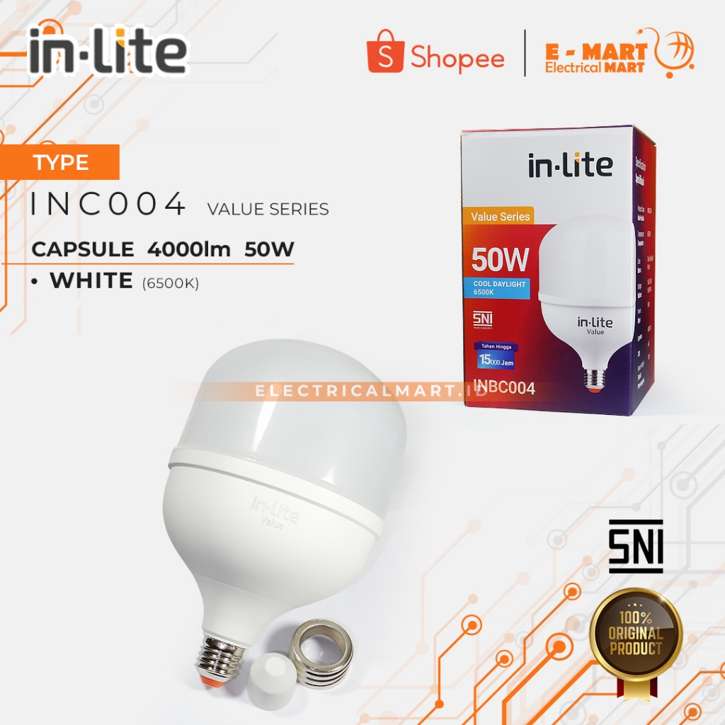 Jual Inlite Lampu Bohlam LED Kapsul 50W INBC004 Warna Putih | Shopee ...