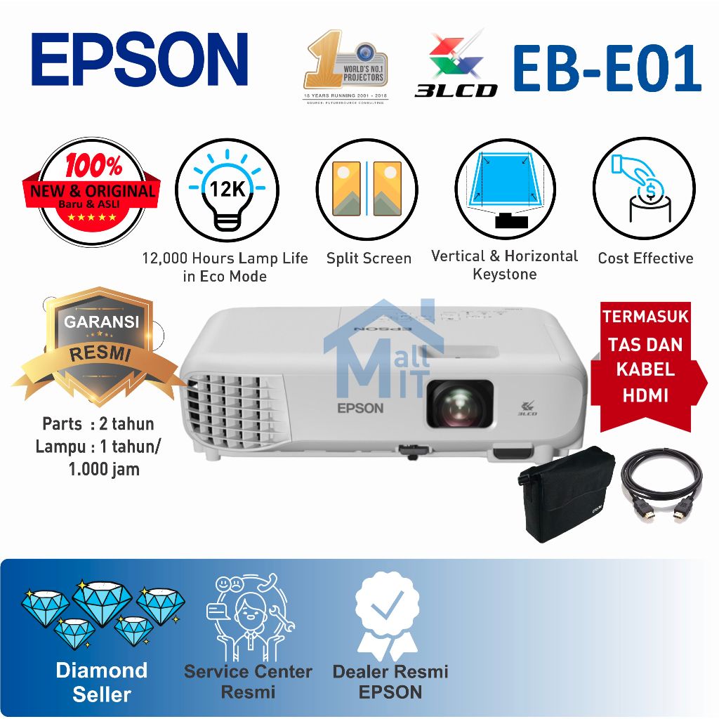 Jual Proyektor Epson Eb E01 Ebe01 Eb E01 Xga 3300 Lumens Original 3lcd Pendamping E500 Eb E500