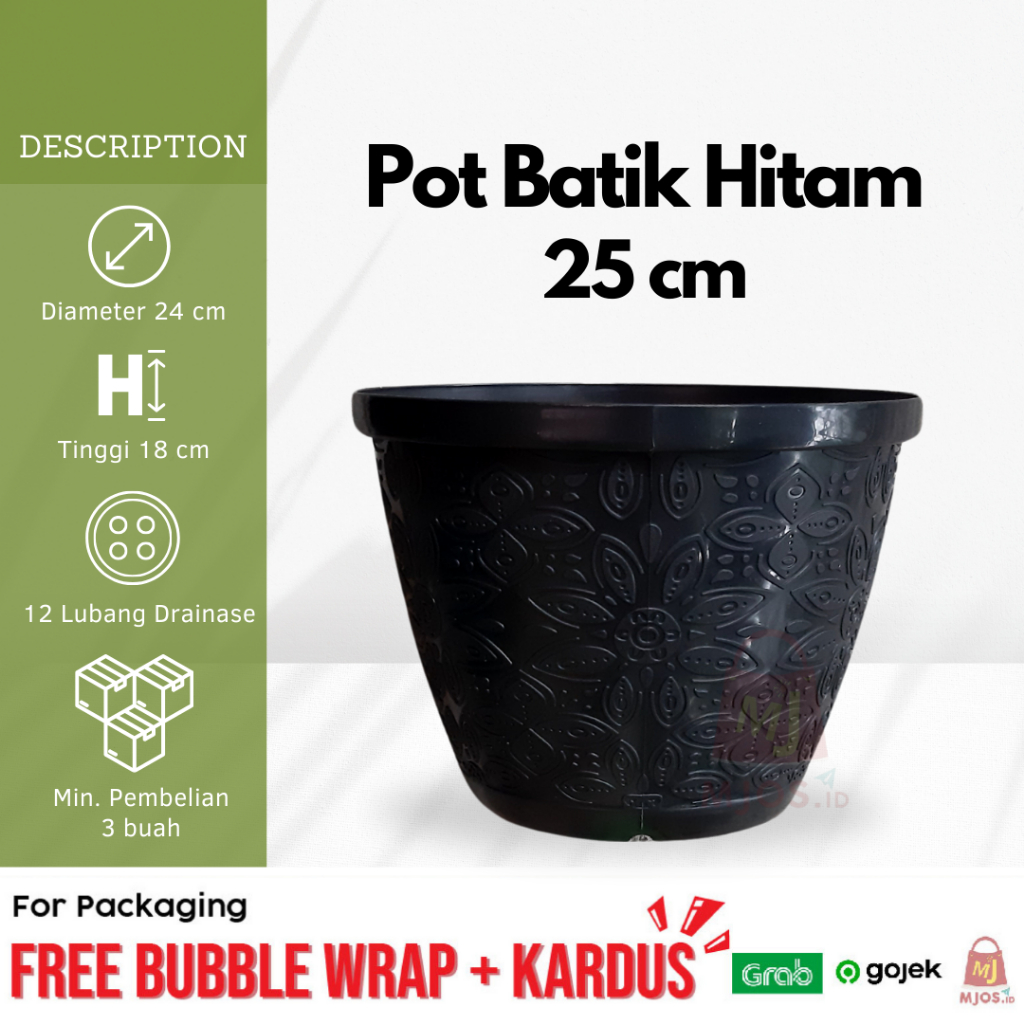 Jual Pot bunga plastik tanaman hias motif batik warna hitam 25 cm murah ...