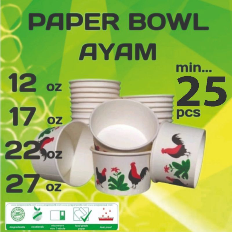 Jual Paper Bowl Cup Mangkok Mangkuk Ayam Jago isi 25 pcs Kertas Bakso ...