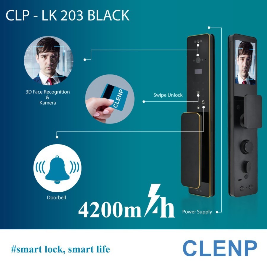 Jual CLP 203 smart lock camera viewer face recognition wifi mobile app ...