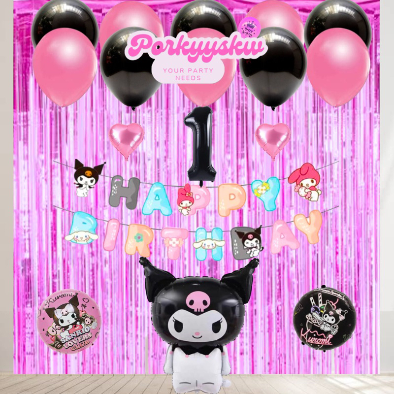 Jual Paket Set Dekorasi Ulang Tahun Kuromi/ Paket Ulang Tahun Kuromi