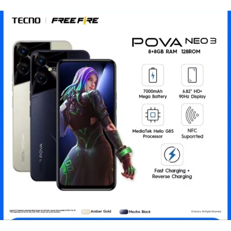 Jual TECNO Pova Neo 3, Amber Gold, ram 8/128, NFC, Fast Charge 7000mAh ...