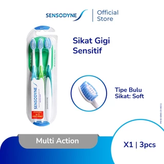 Sensodyne Toothbrush Sikat Gigi Sensitif Bulu Sikat Lebih Halus dan Kepala Sikat Kecil Multi Action Soft 3s