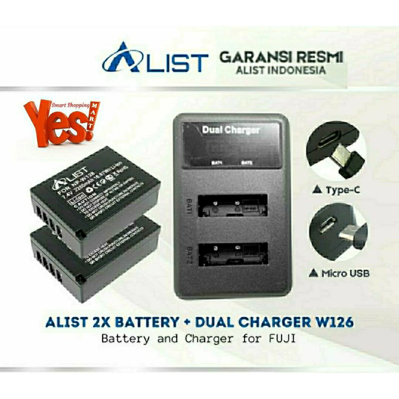 Jual ALIST LCD Dual Charger Batre NP-W126 buat Fujifilm HS50EXR