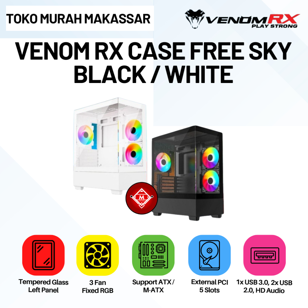 Jual Casing PC VenomRX Free sky White Tempered Glass Side M-ATX Gaming ...