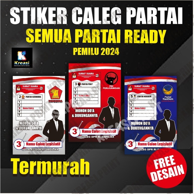 Jual CETAK STICKER CALEG 8X10 CM - STIKER PARTAI KAMPANYE PEMILU