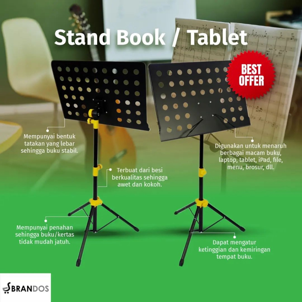 Jual Stand Book iPad Tablet Laptop Panggung Buku Partitur Drummer
