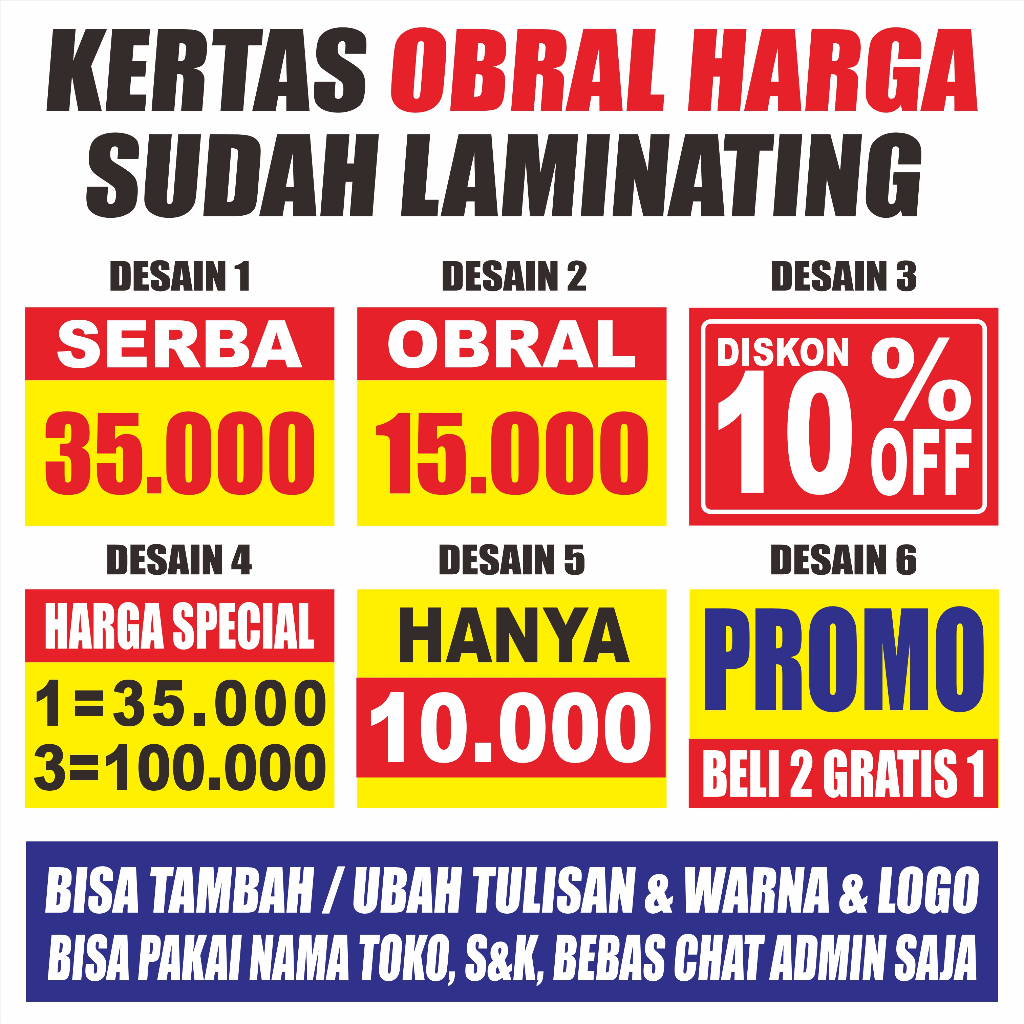Jual KERTAS OBRAL HARGA CUSTOM SUDAH LAMINATING | Shopee Indonesia