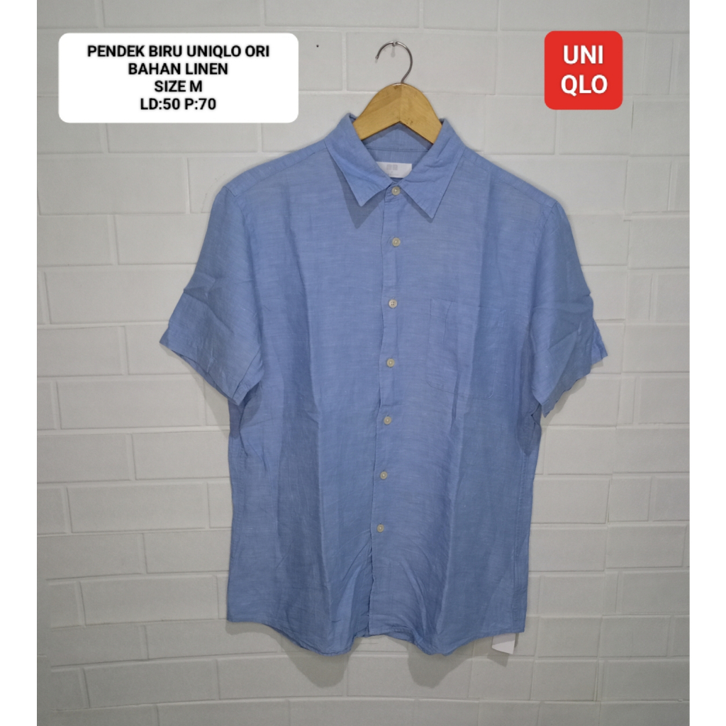 Jual KEMEJA PENDEK LINEN BIRU UNIQLO ORI SIZE M | Shopee Indonesia