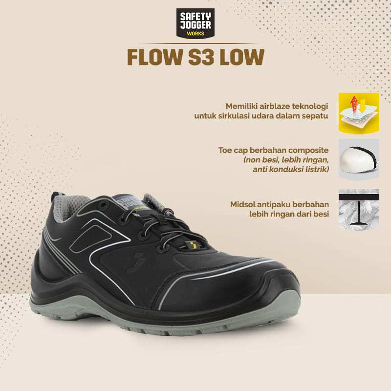 Jual Safety Jogger Flow S3 Low Sepatu Safety Sporty ESD Metal Free
