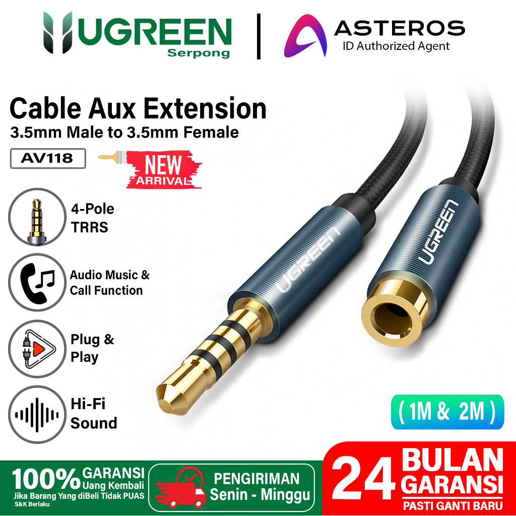 Jual Ugreen Kabel Aux Extension Trrs Mm Male To Mm Female Nylon Braided Support Audio Mic