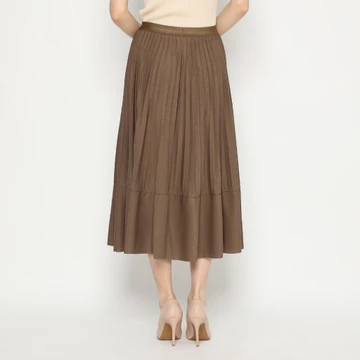 MINEOLA Serenity Choco Brown Pleated Midi Skirt (Rok Wanita Midi Plisket Impor Premium Korean