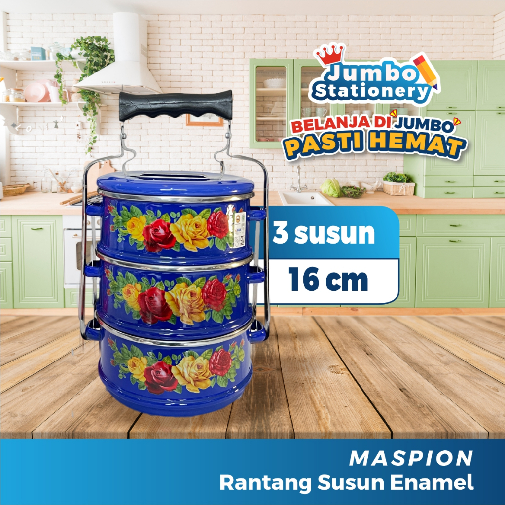 Jual Maspion Rantang Susun Kedaung Enamel Rantang 3 Susun 16 cm Biru ...